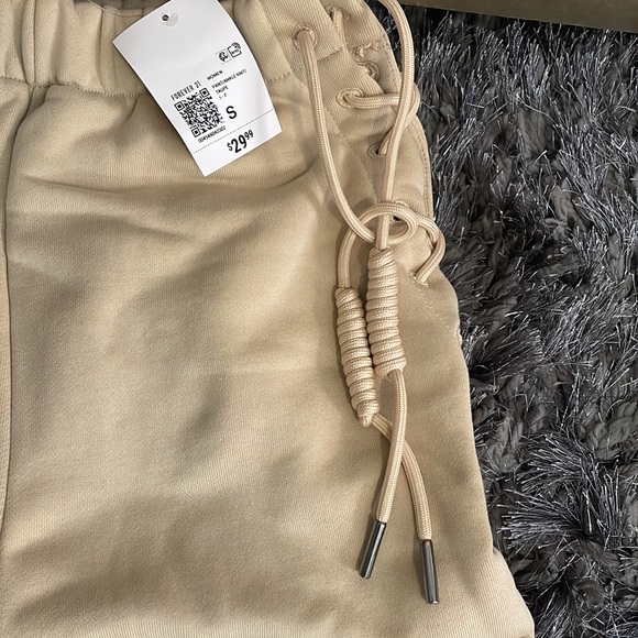 Forever 21 French Terry beige lace up joggers size small - Picture 5 of 11
